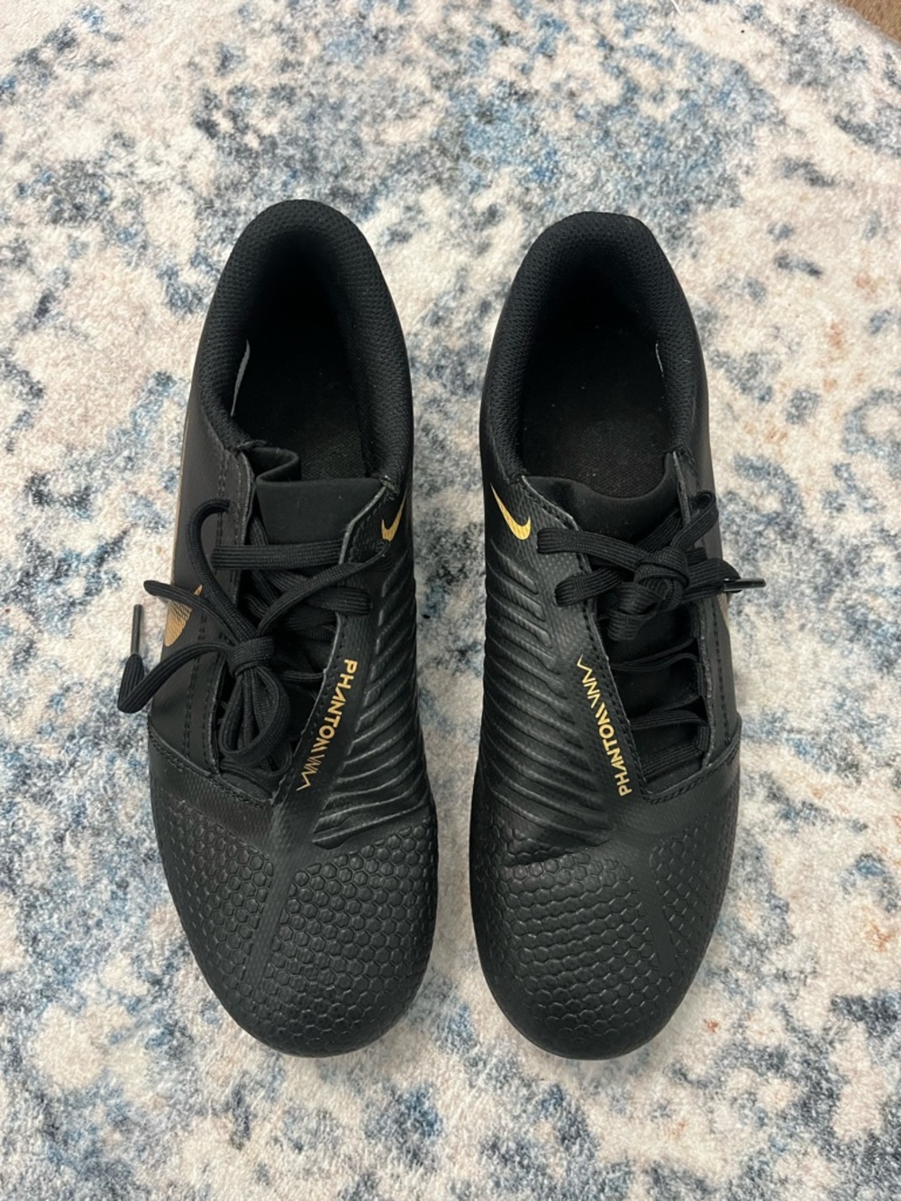 Nike Black Phantom Indoor Soccer Shoes with Gold Logos